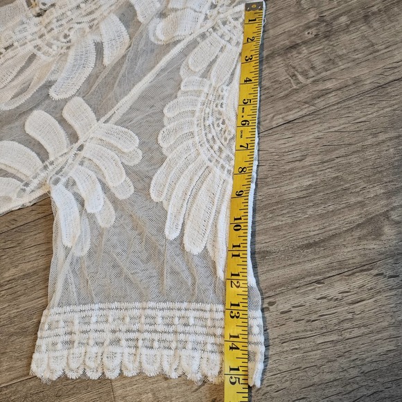 White Embroidered Lace Duster Kimono Long Coverup See through - Picture 7 of 8